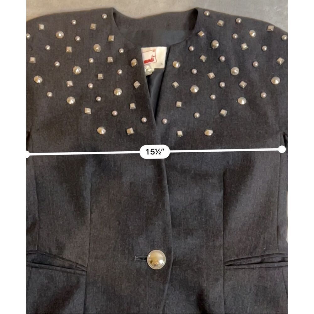 MONDI Vintage Studded Charcoal Wool Blazer Size 36 - Picture 6 of 8